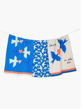 Tiramisu Love Is In The Air Set of 3 Kitchen Towels, Blue Coral, 17" x 27", NEW